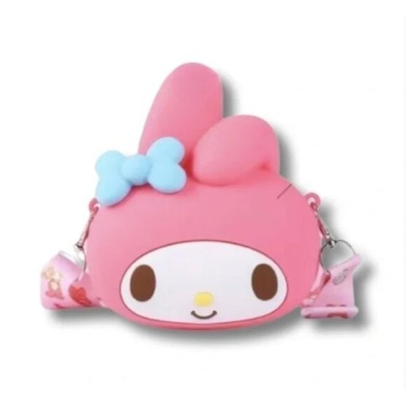 My Melody Pink Silicone Crossbody Bag With Blue Bow & Adjustable Strap - Picture 2 of 3